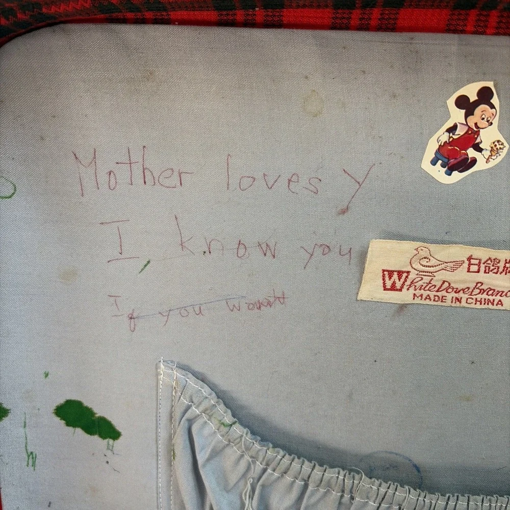 Vintage Tartan Plaid Child's Suitcase White Dove Brsnf Heirloom Distressed